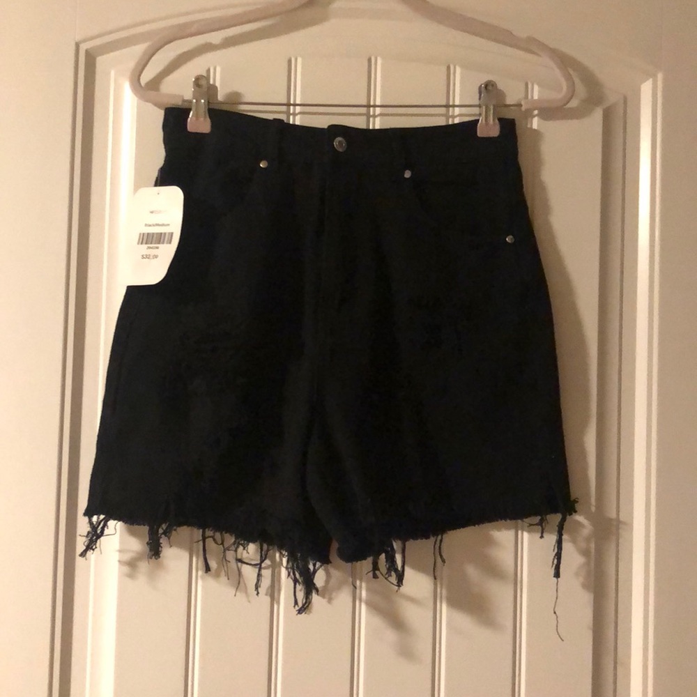 Black distressed high waisted shorts